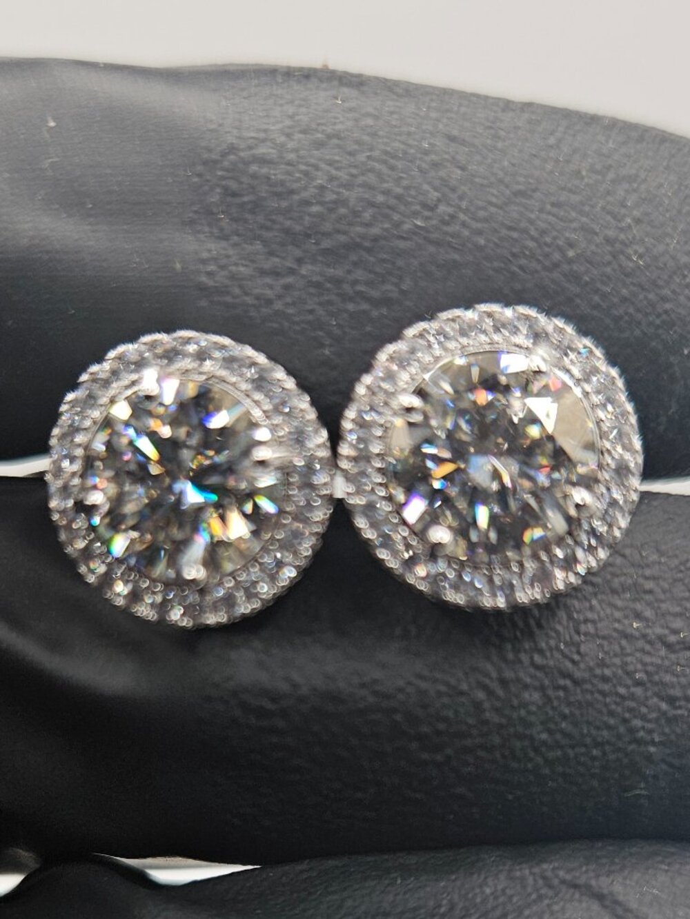 8mm 2ct Moissanite Halo Stud Earrings .925 Silver